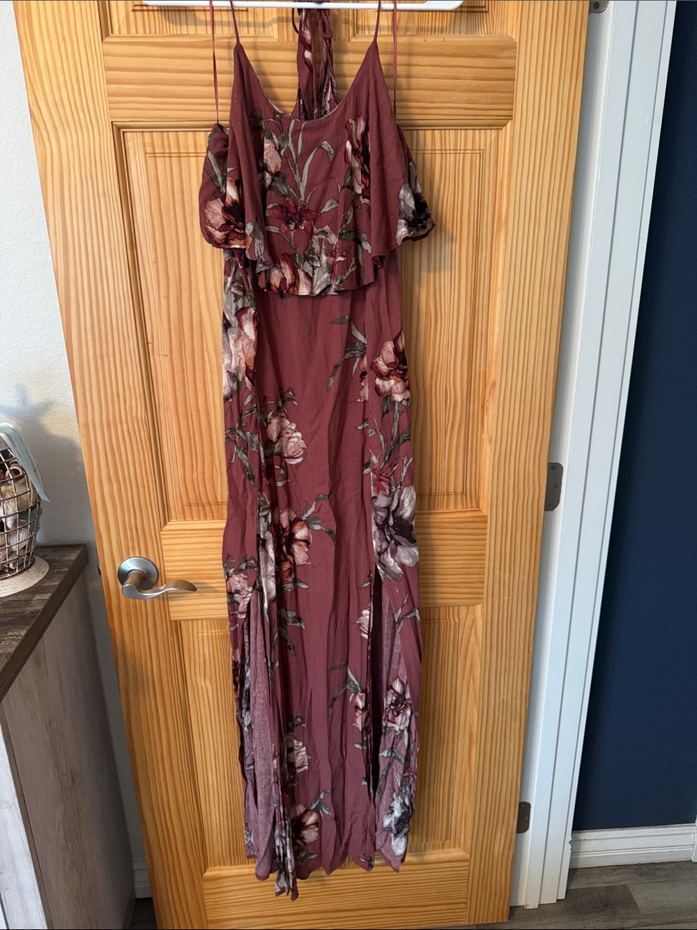 Dress Forum Mauve Floral Cold-Shoulder Maxi Dress